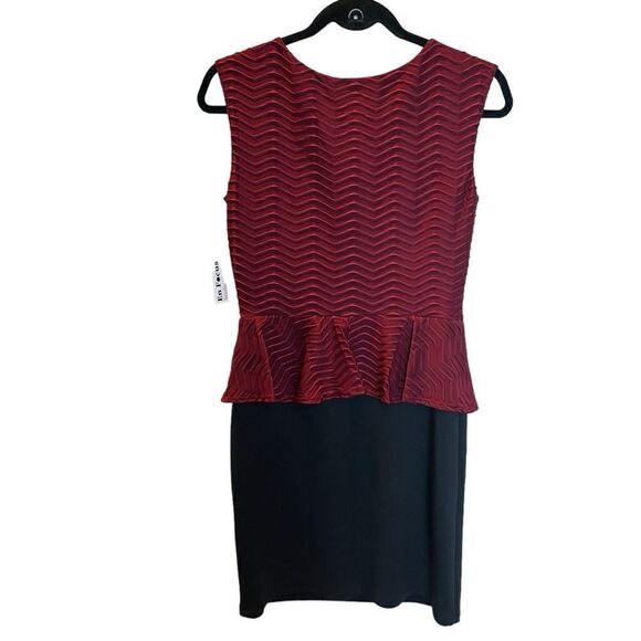 Enfocus Studio Petite Peplum Dress Sleeveless Burgundy/Black Size 6P - Picture 2 of 7